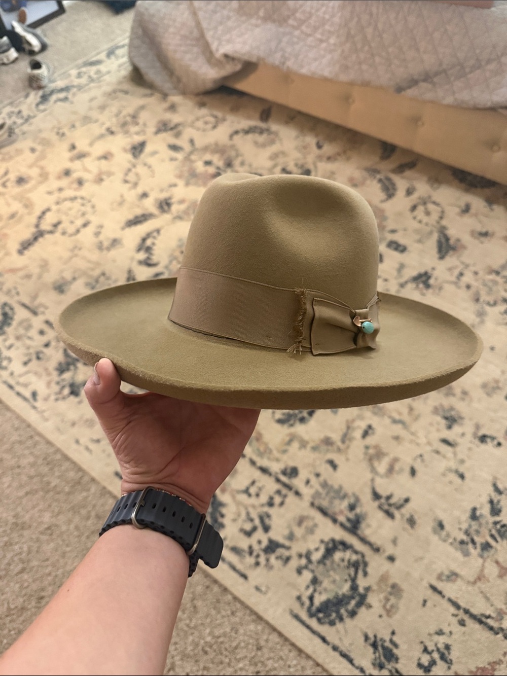 Stetson Tan “eureka” hat with Ribbon & Turquoise Accent